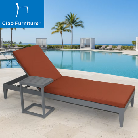 Pool furniture aluminum chaise lounge set with side table