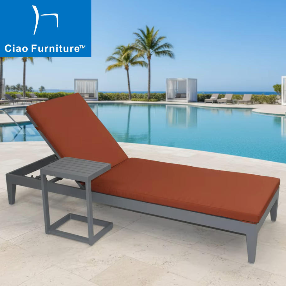 Pool furniture aluminum chaise lounge set with side table