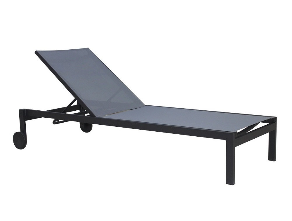 Patio reclining aluminum chaise lounge chair with wheels