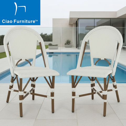 Outdoor restaurant stackable white rattan french bistro cafe furniture dining chair