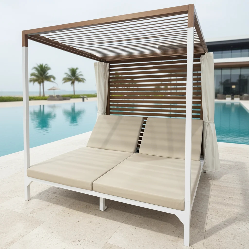 Luxury outdoor patio pool aluminum double daybed with curtain