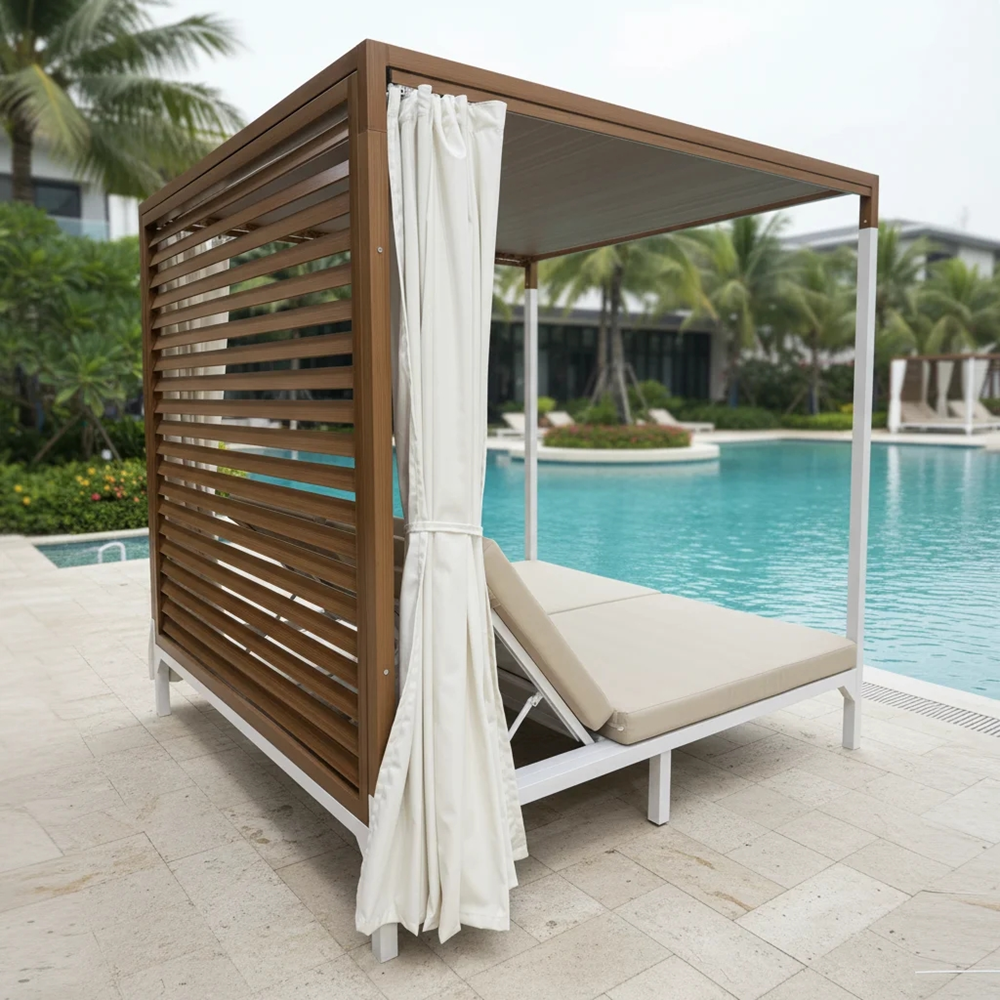 Luxury outdoor patio pool aluminum double daybed with curtain