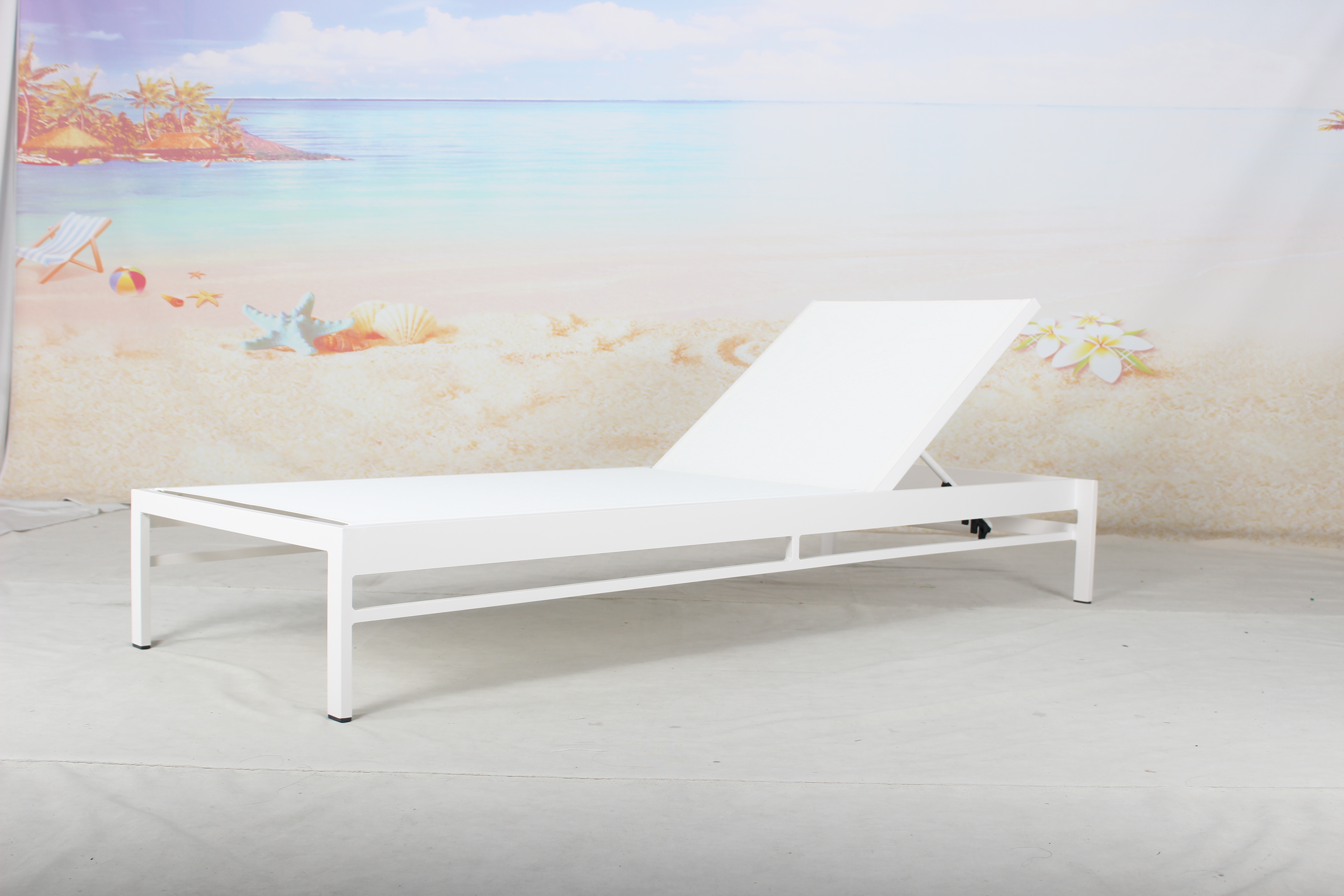 White aluminum outdoor pool sling fabric sun lounger