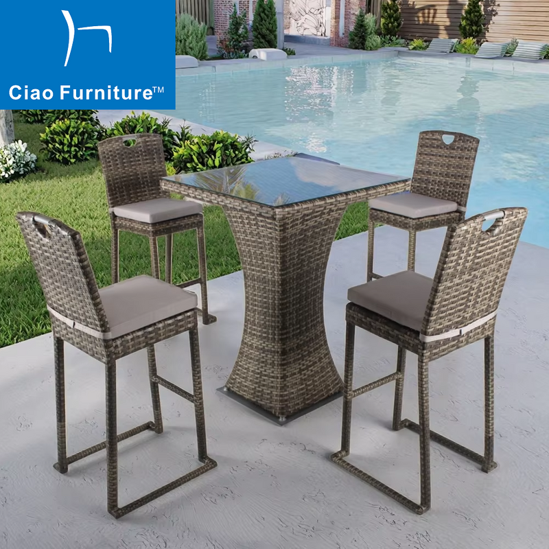 5 piece rattan patio high bar furniture set