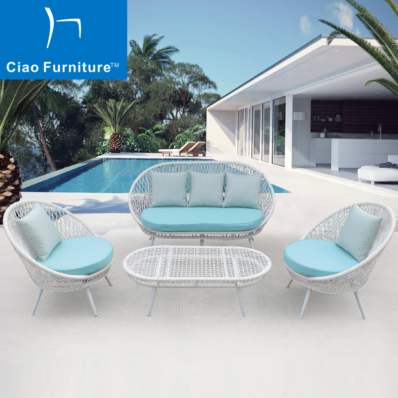 White patio terrace rope sofa furniture set
