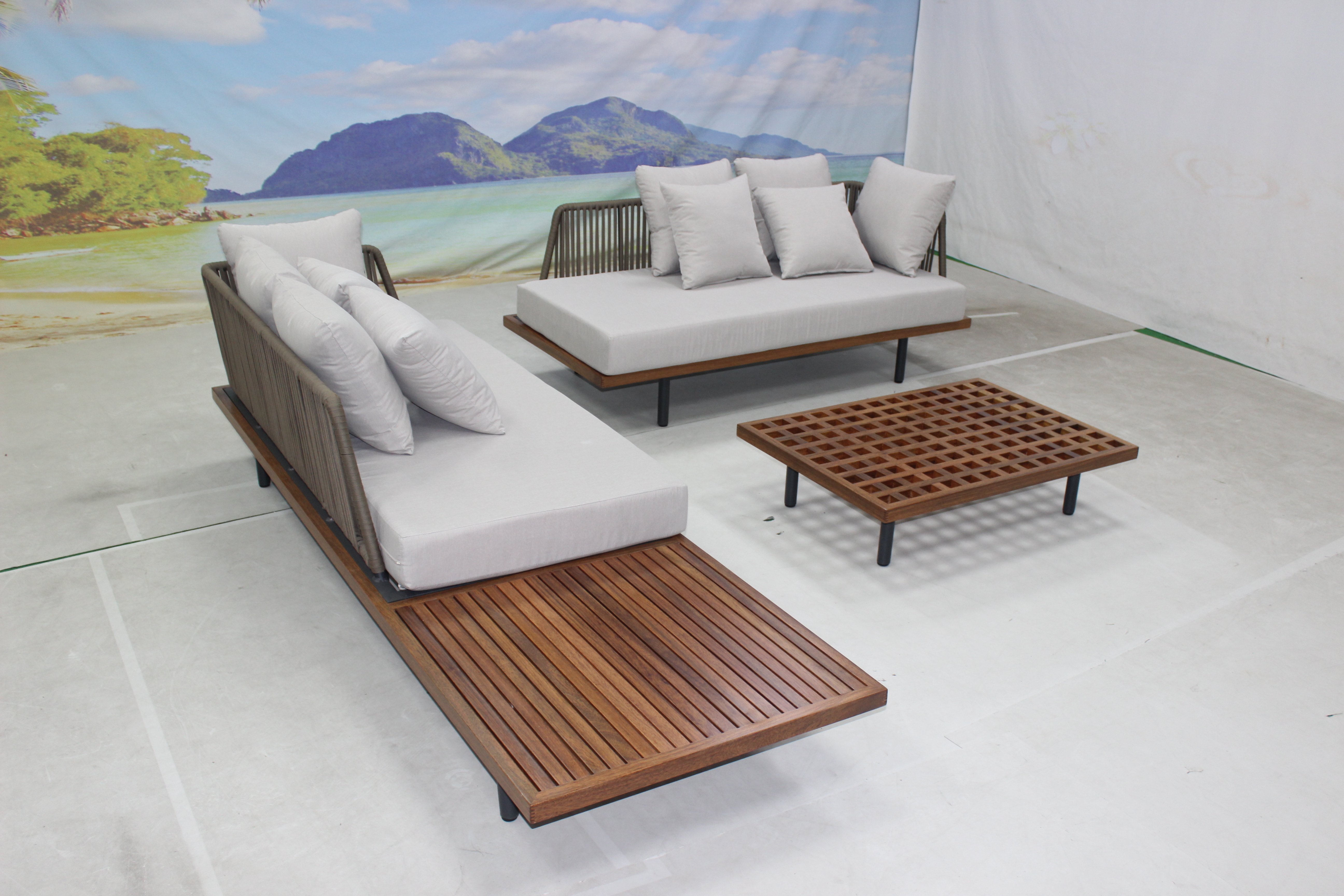 Teak wood outdoor furniture balcony sectional sofa