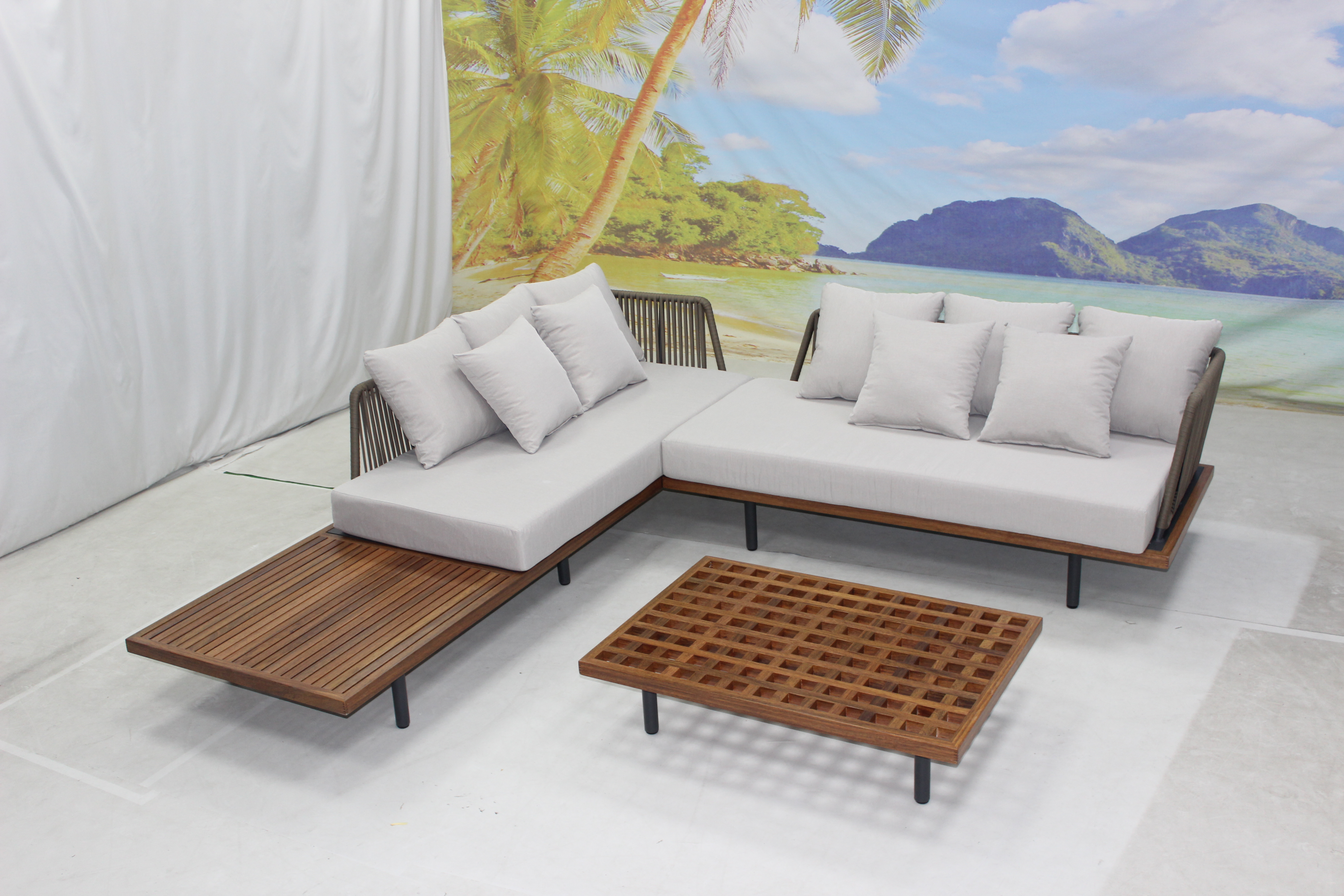 Teak wood outdoor furniture balcony sectional sofa