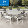 8 seater white patio aluminum large round dining table and chairs