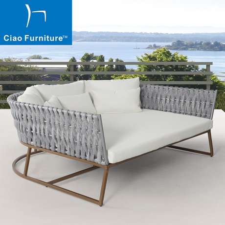 Modern resort aluminum patio braided rope lounge daybed