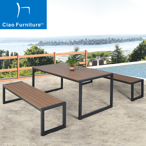 Plastic wood garden dining table bench chair set