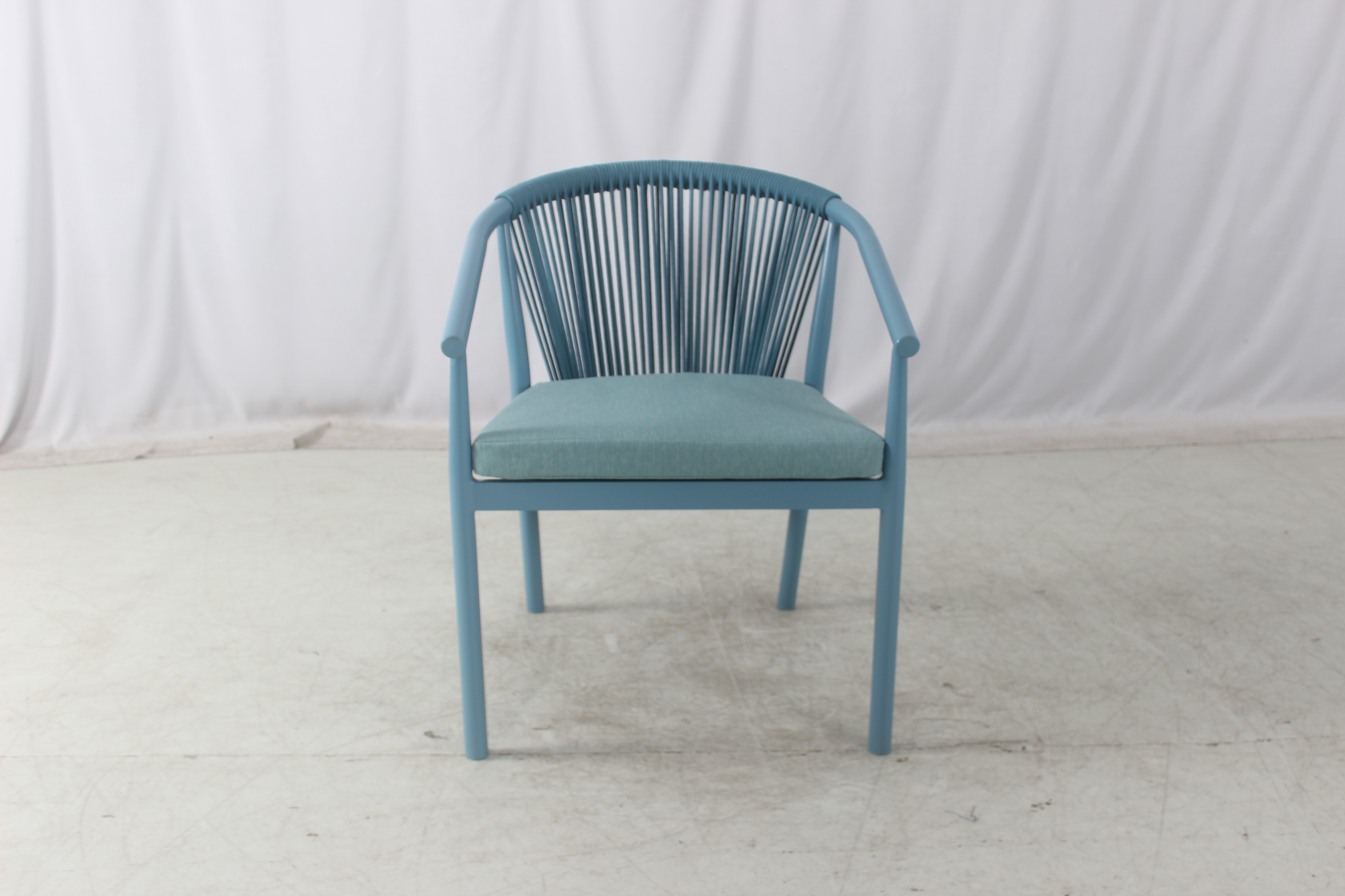 5 pieces garden balcony blue round coffee table and rope dining chairs