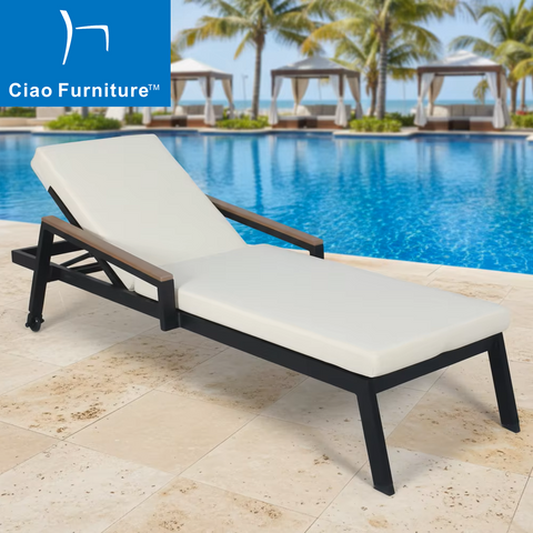 Outdoor pool furniture aluminium sun lounger with cushion