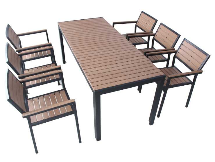 7 pieces outdoor patio plastic wood dining table chairs sets