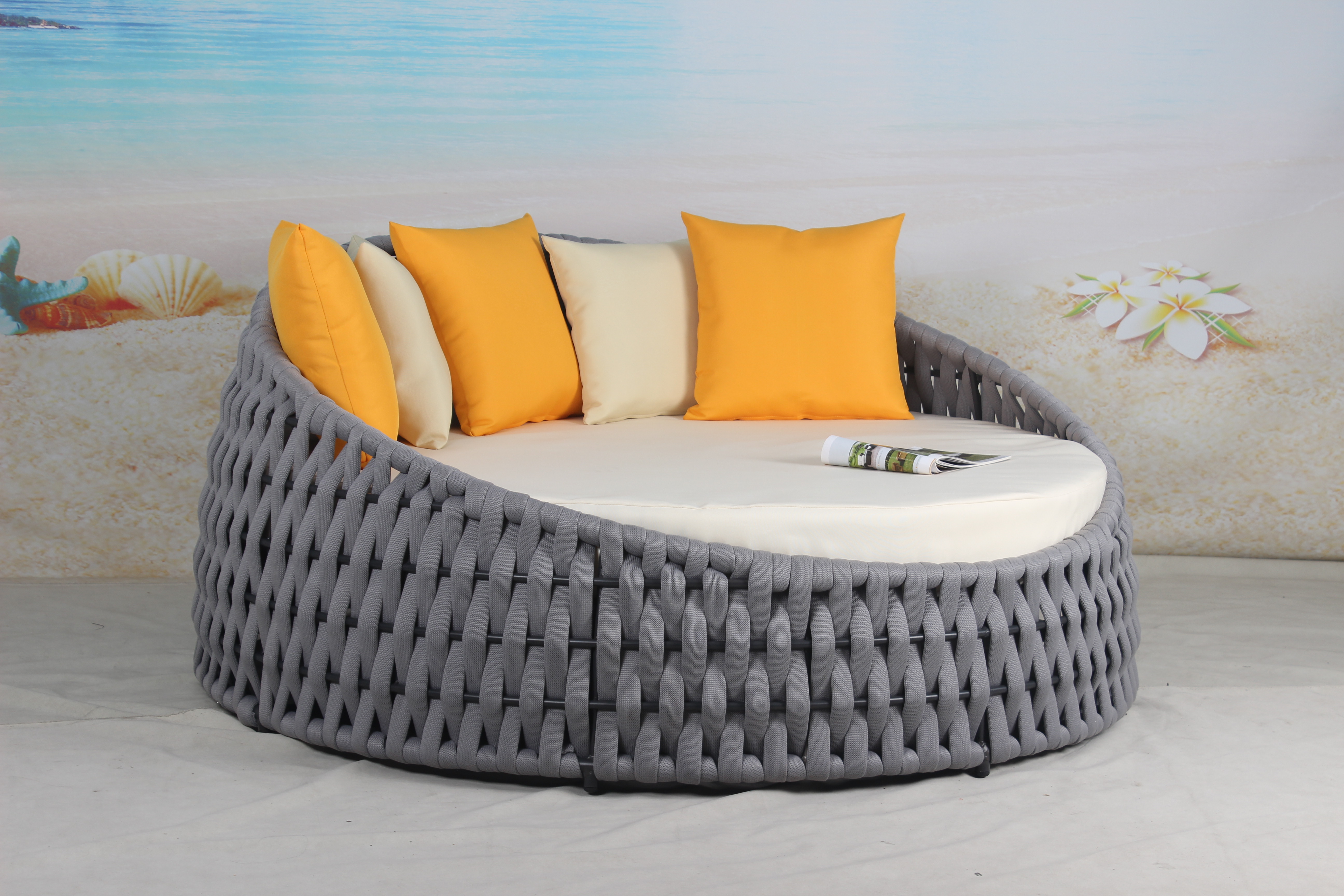 Modern resort poolside outdoor rope round daybed