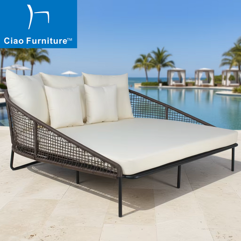 Resort pool furniture outdoor wicker double sunbed