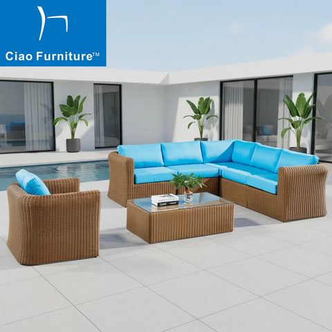Outdoor backyard sectional wicker sofa