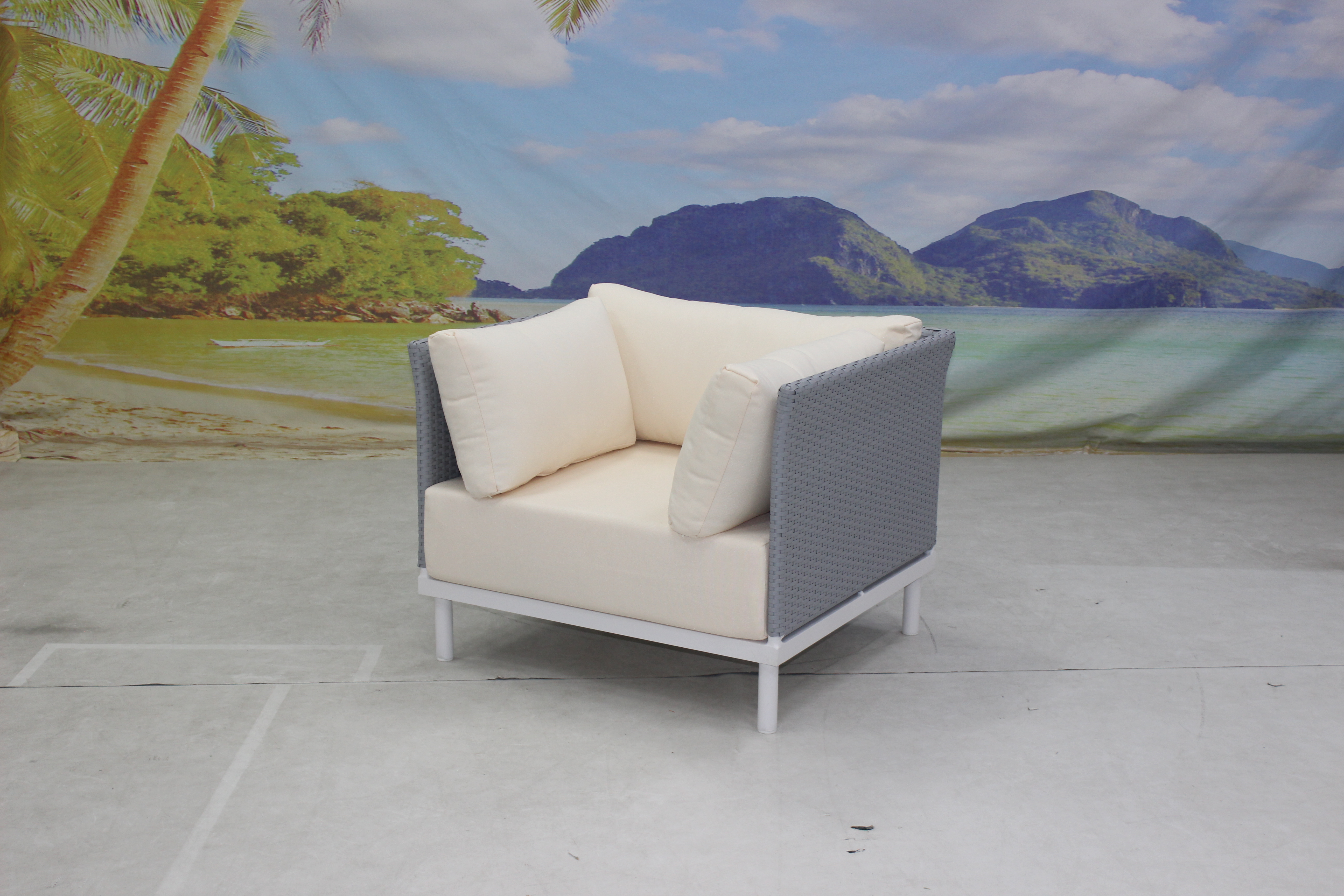 Weatherproof 4 seater terrace rattan sofa set with thick cushion