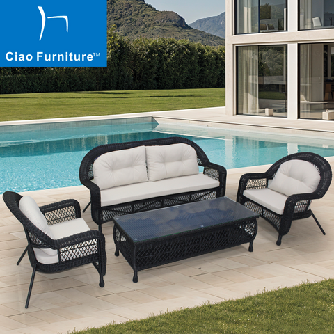 Outdoor balcony 4 pieces black PE wicker sofa