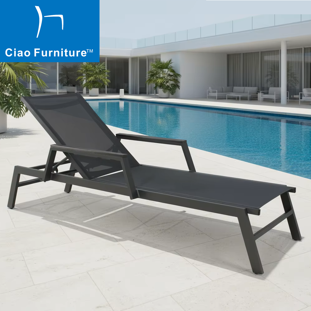 Beach pool aluminum sun lounge chair with armrest