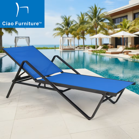 Stackable aluminium pool outdoor blue sling chaise lounge