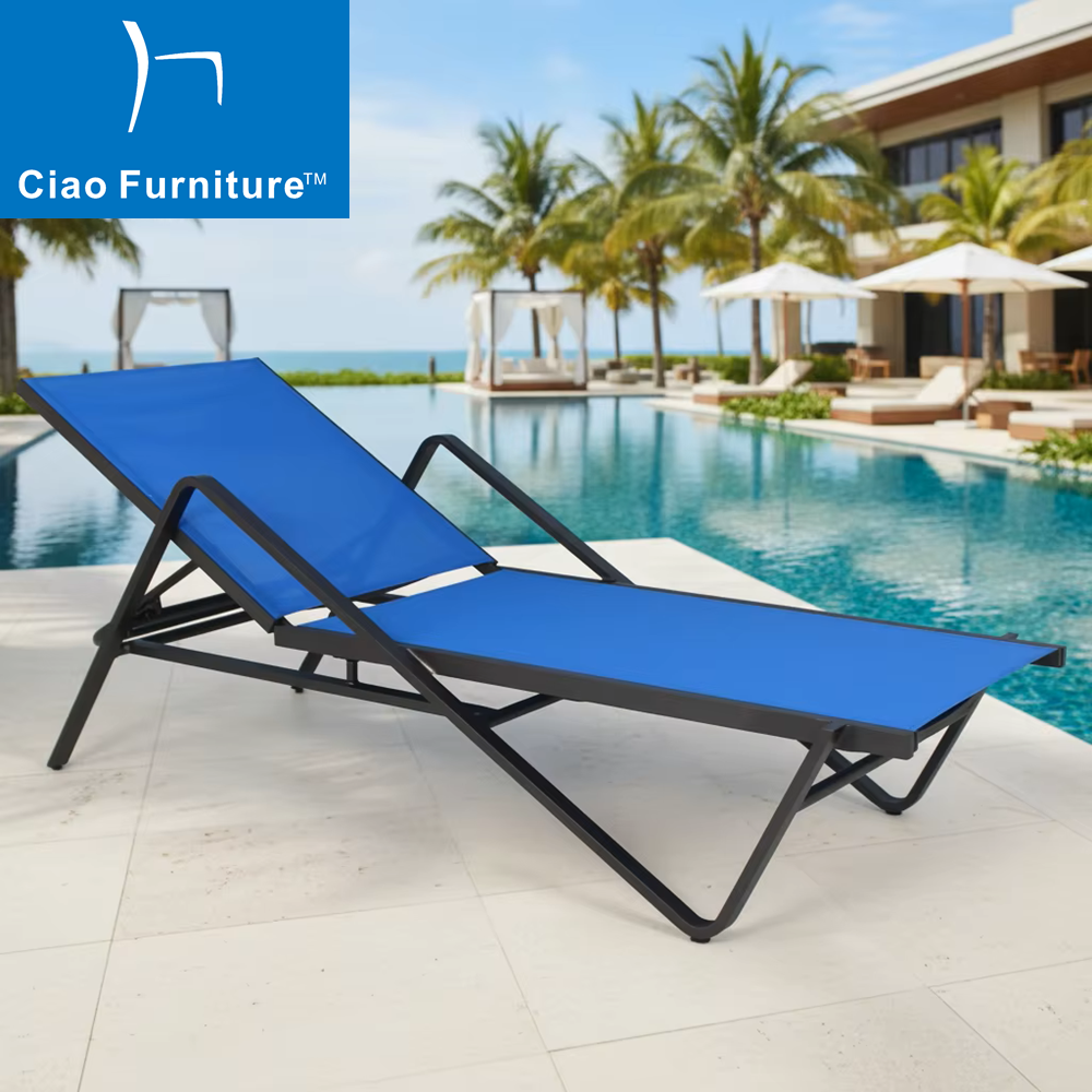 Stackable aluminium pool outdoor blue sling chaise lounge