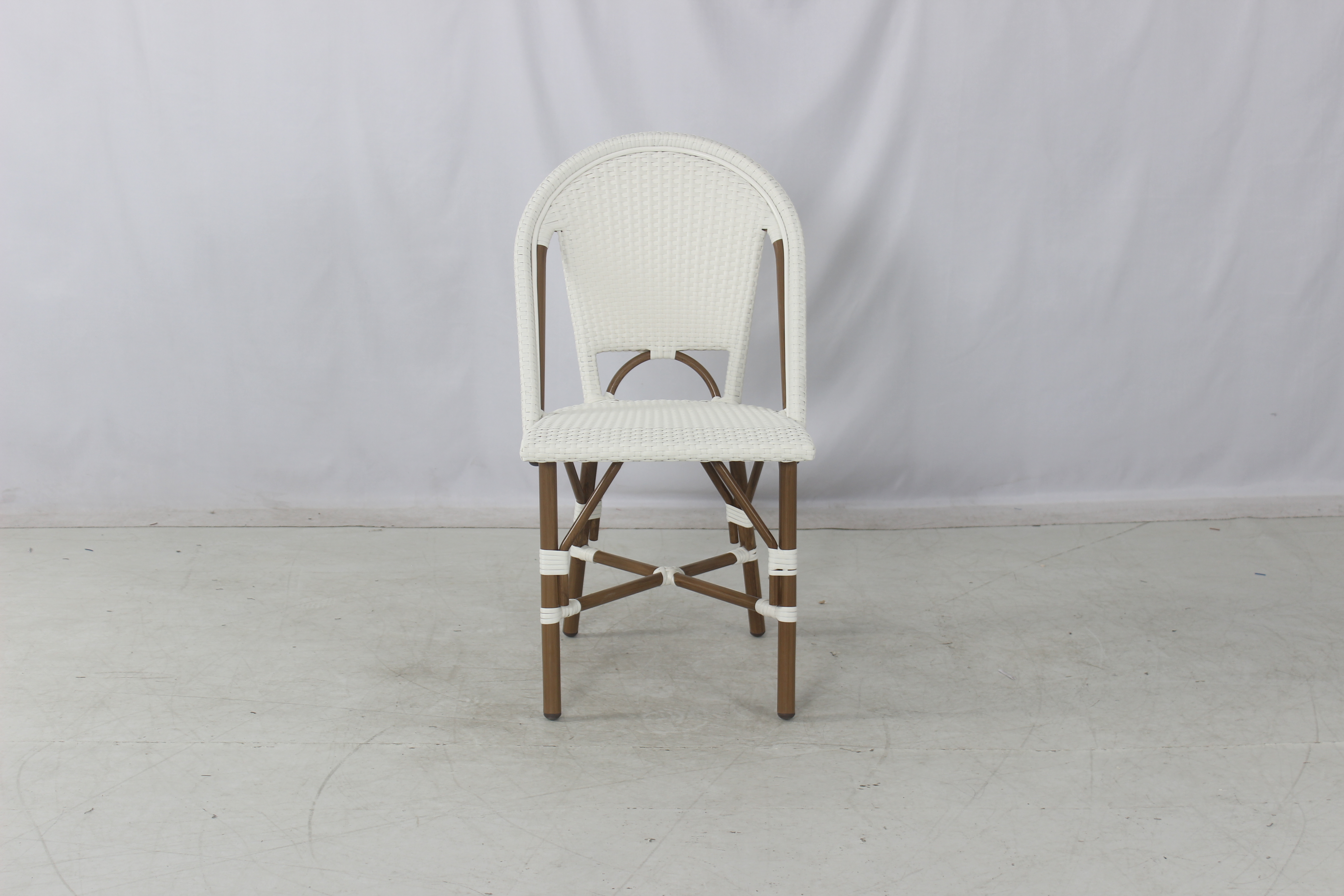 Outdoor restaurant stackable white rattan french bistro cafe furniture dining chair