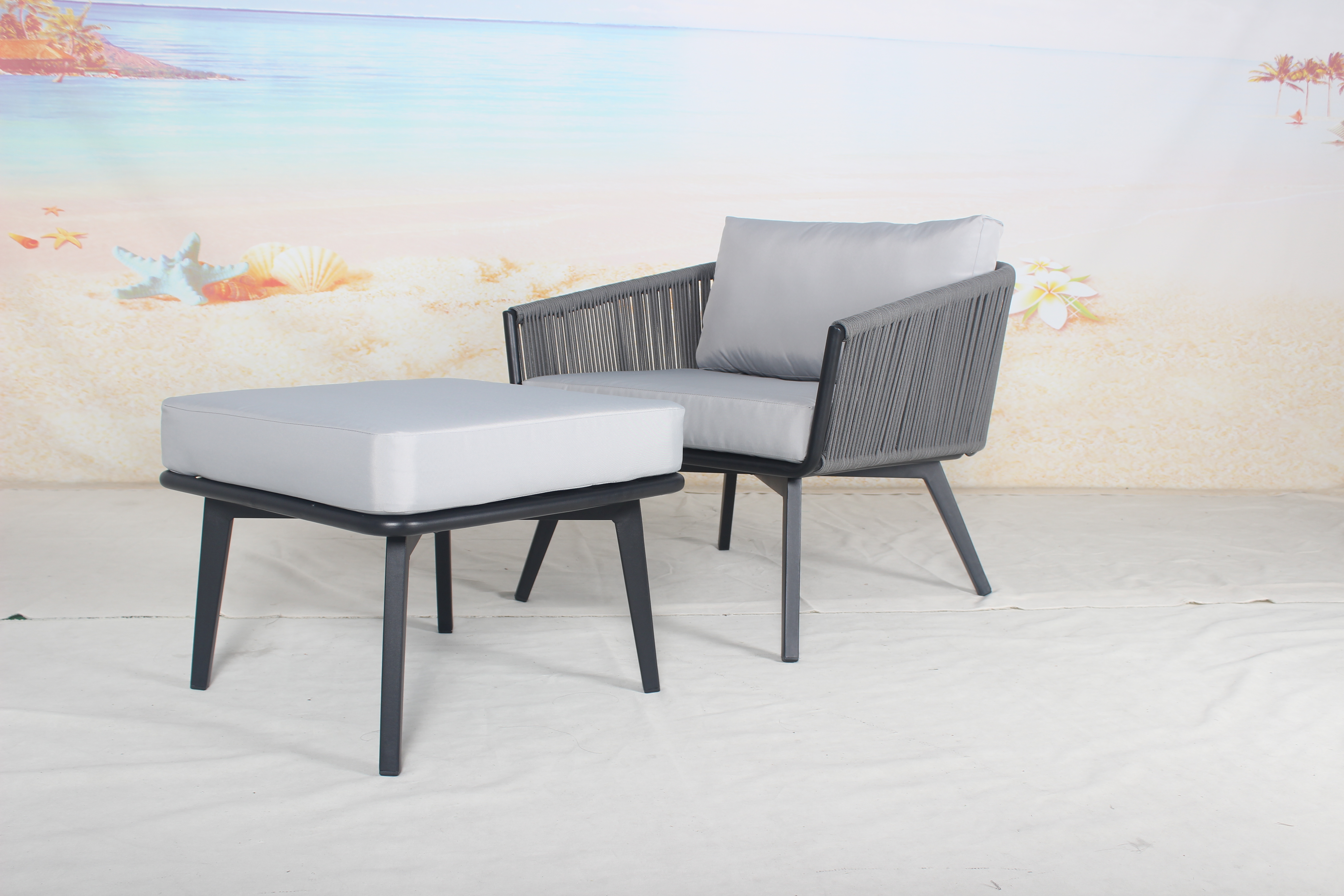 Modern grey rope aluminum outdoor sofa set