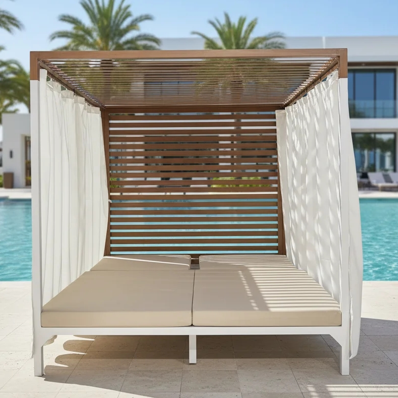 Luxury outdoor patio pool aluminum double daybed with curtain