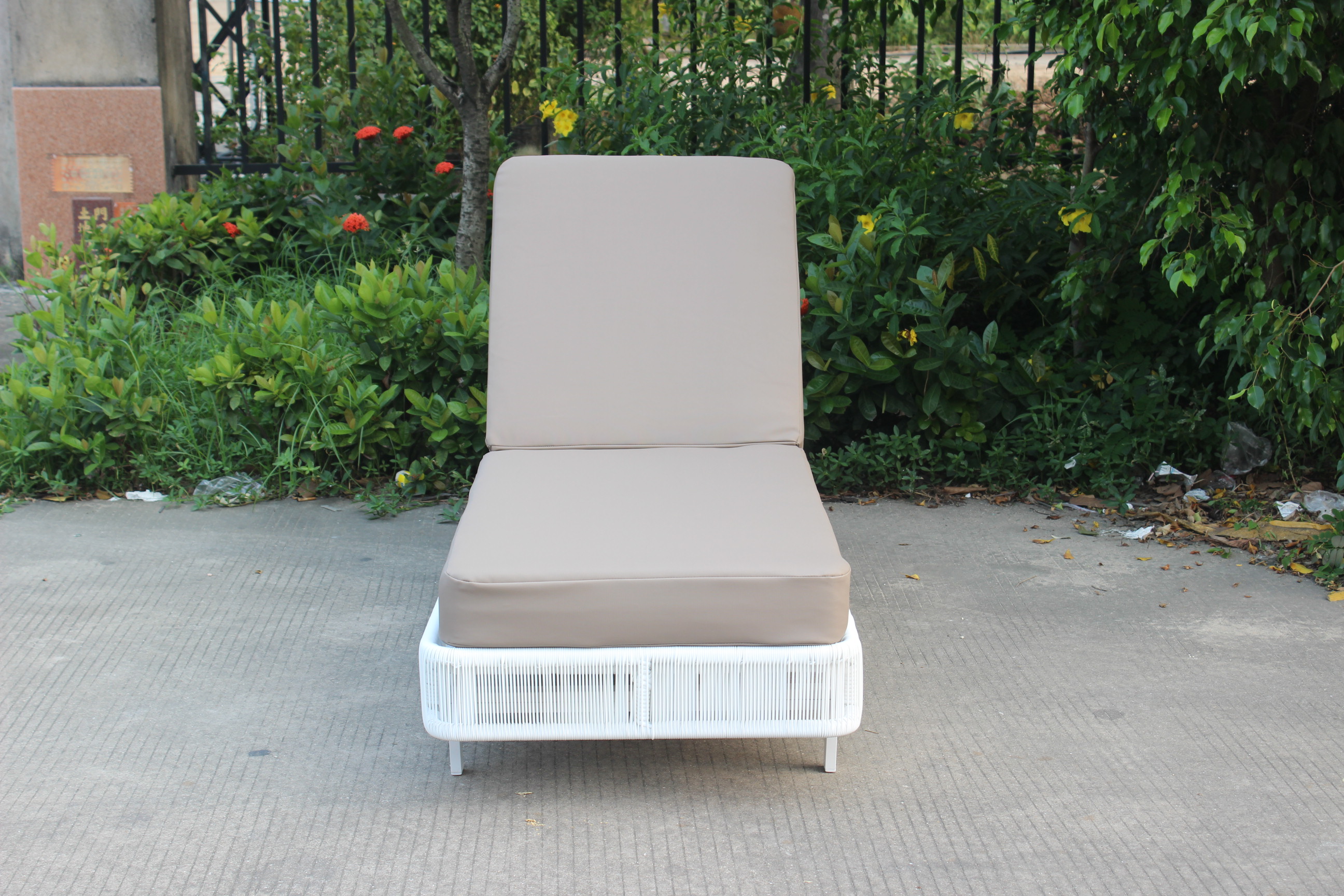 Outdoor beach white rattan sun lounger