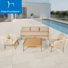 Resort patio furniture wood rope woven sofa set 