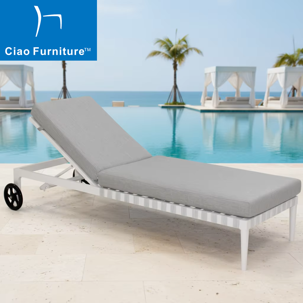 Commercial hotel poolside outdoor white aluminum sun lounger 