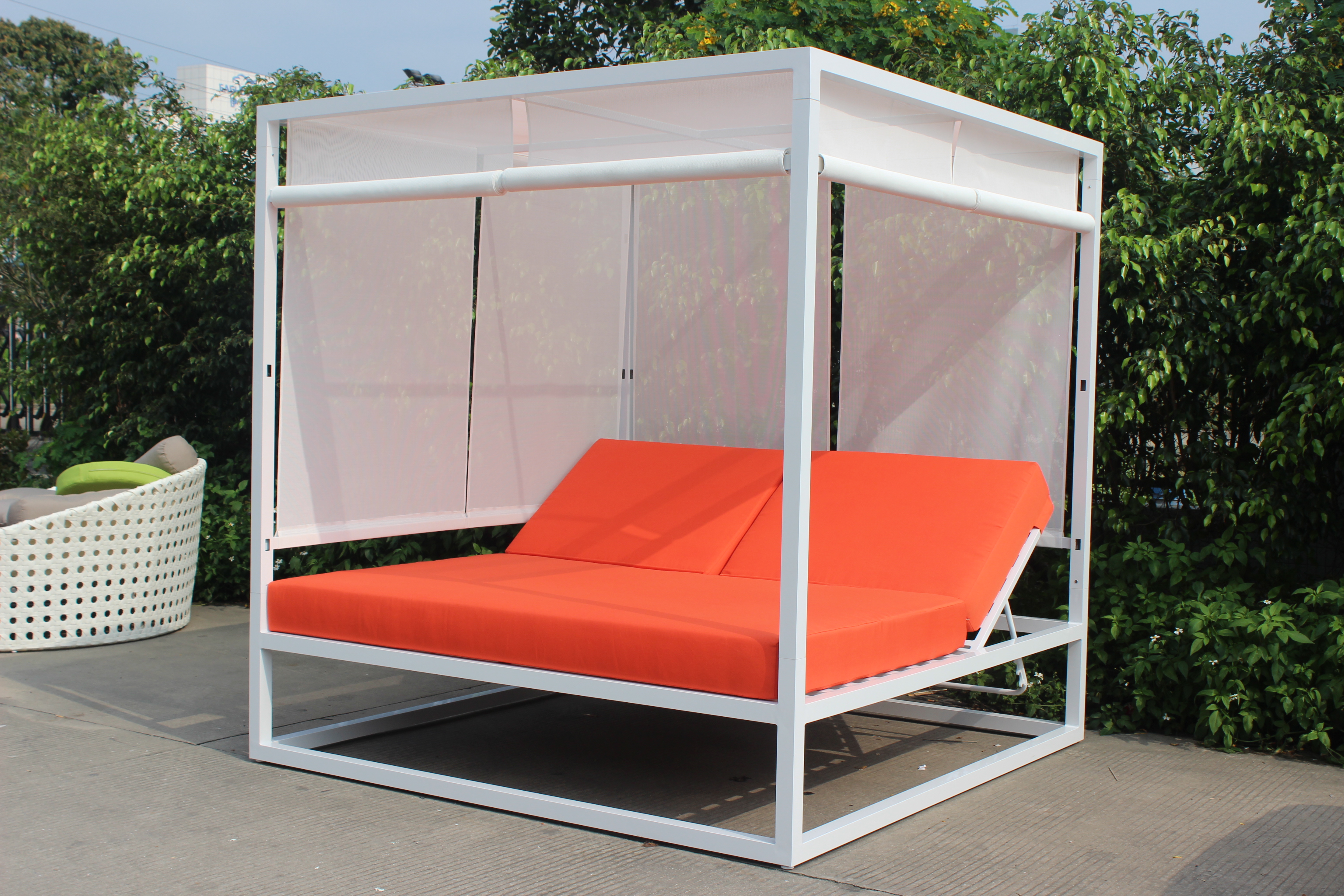 White aluminum outdoor daybed with canopy