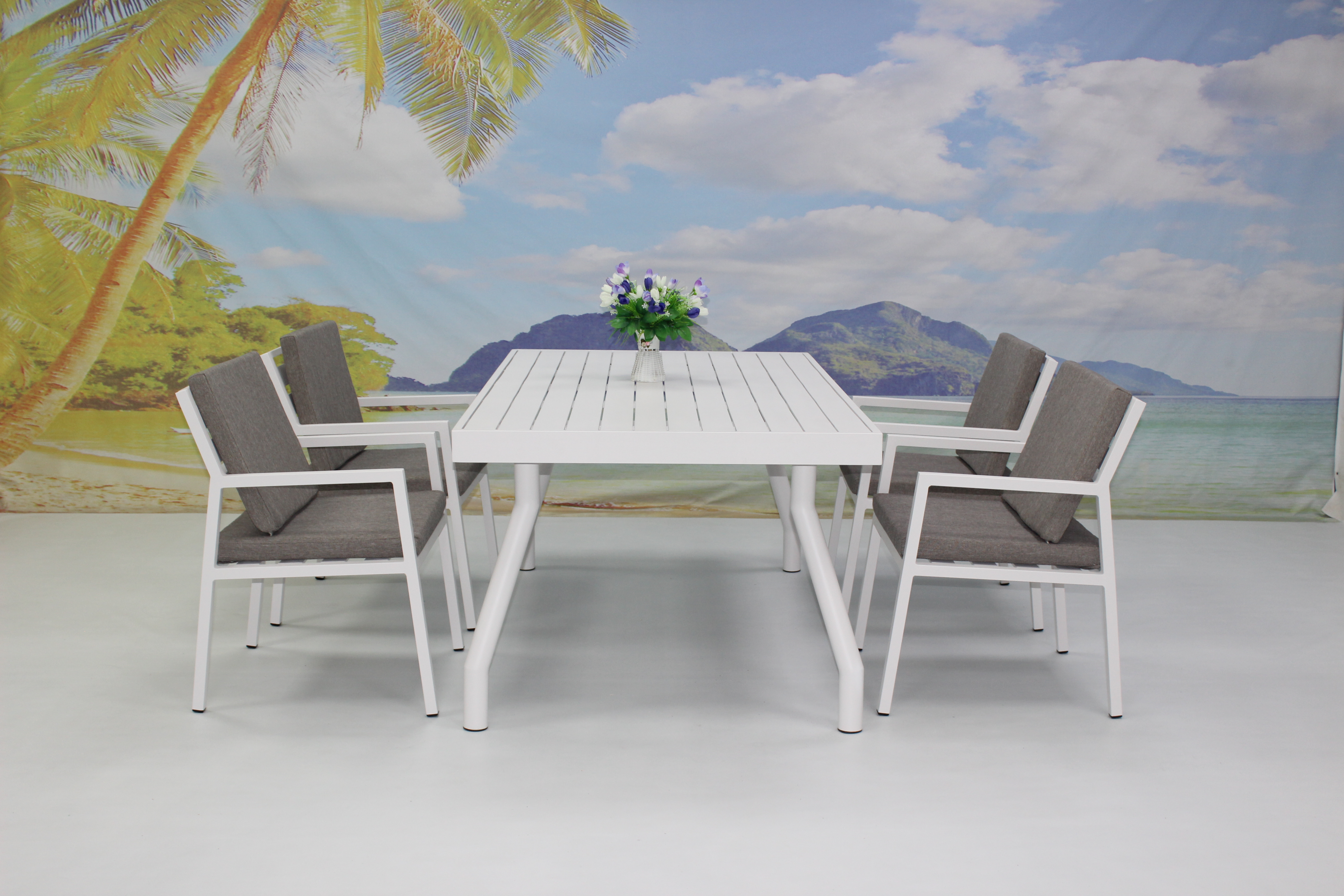 Pool side commercial white aluminum dining table and chairs set