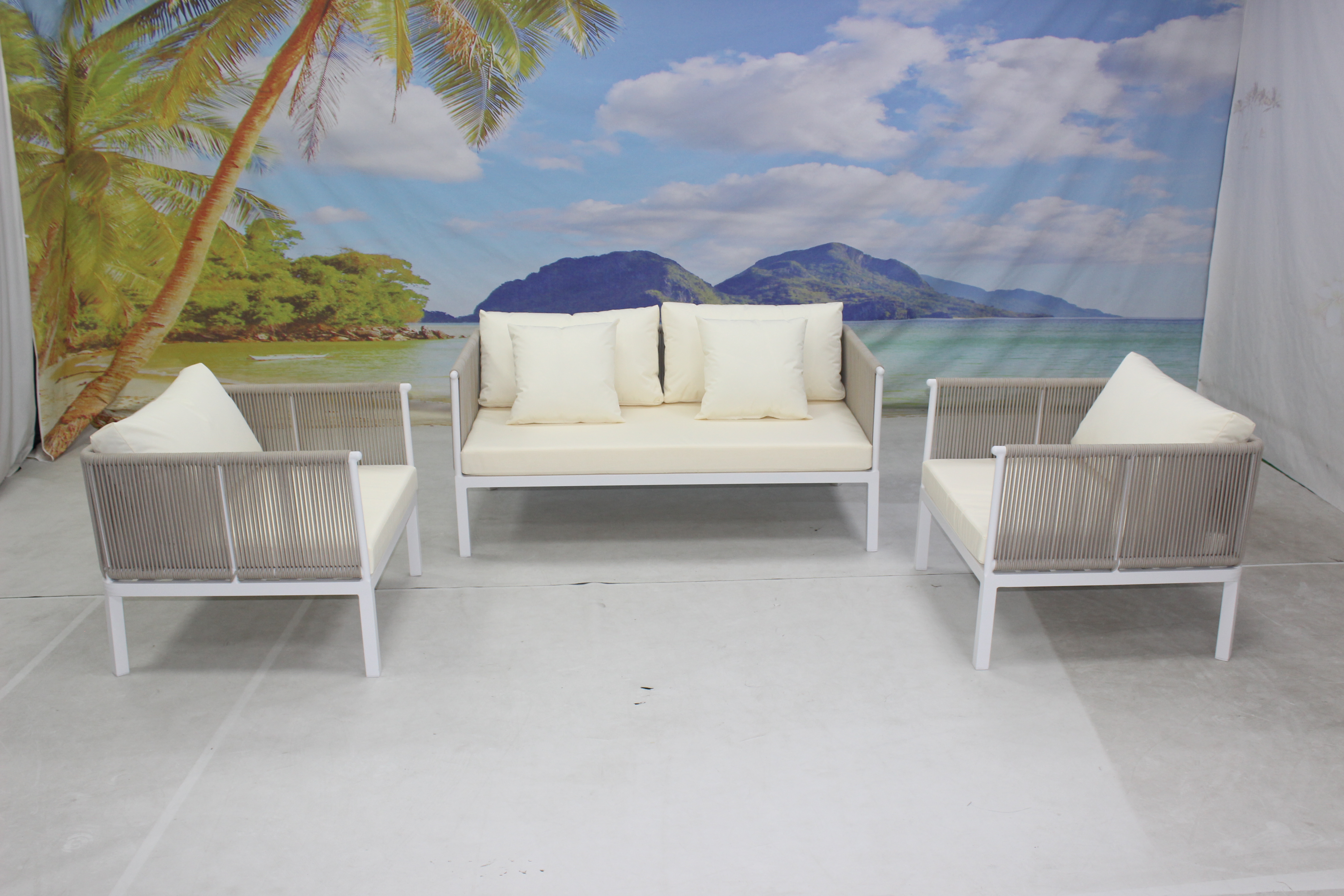 4 seater white aluminum rope woven outside seat sofa