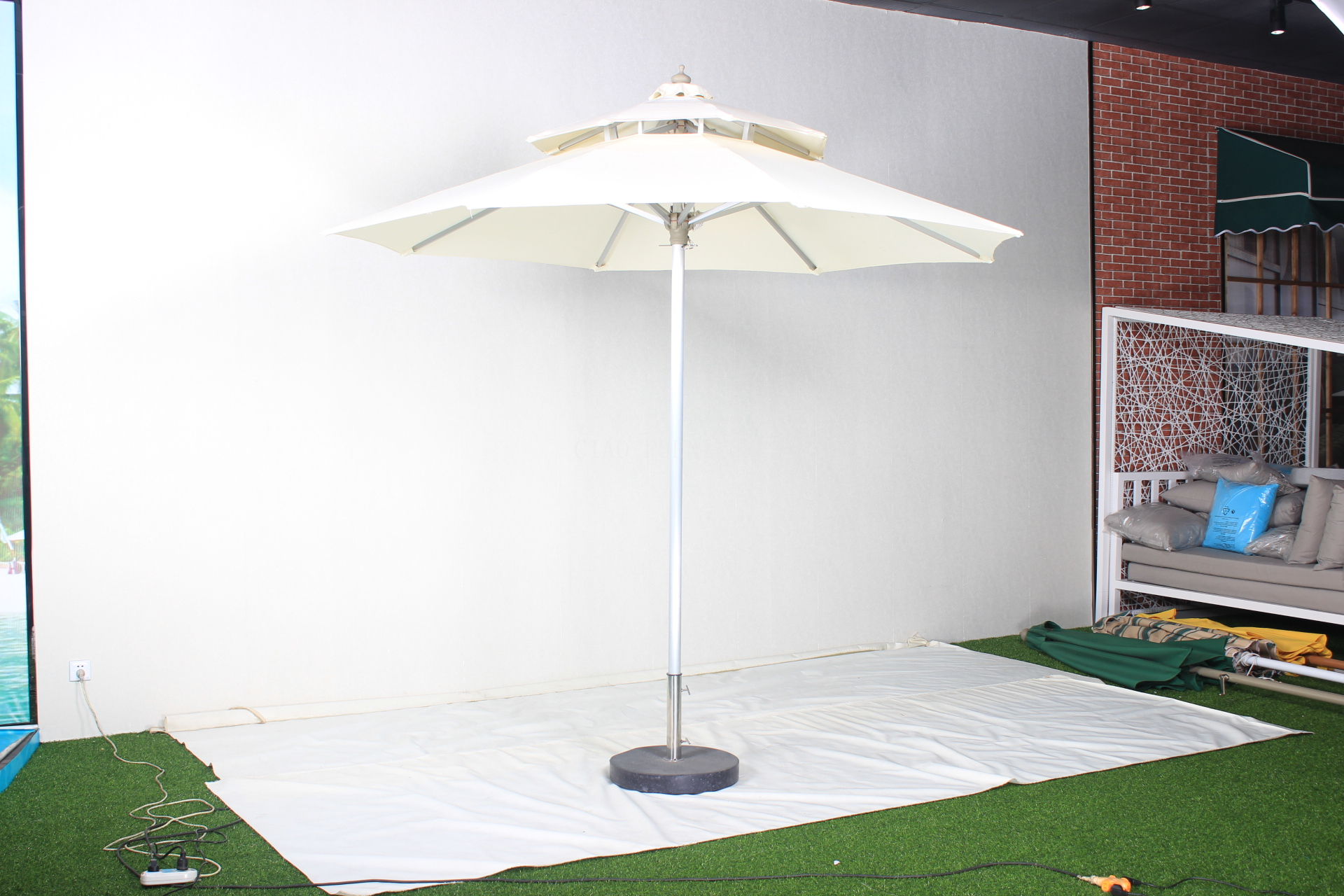 Large white outdoor sun umbrella