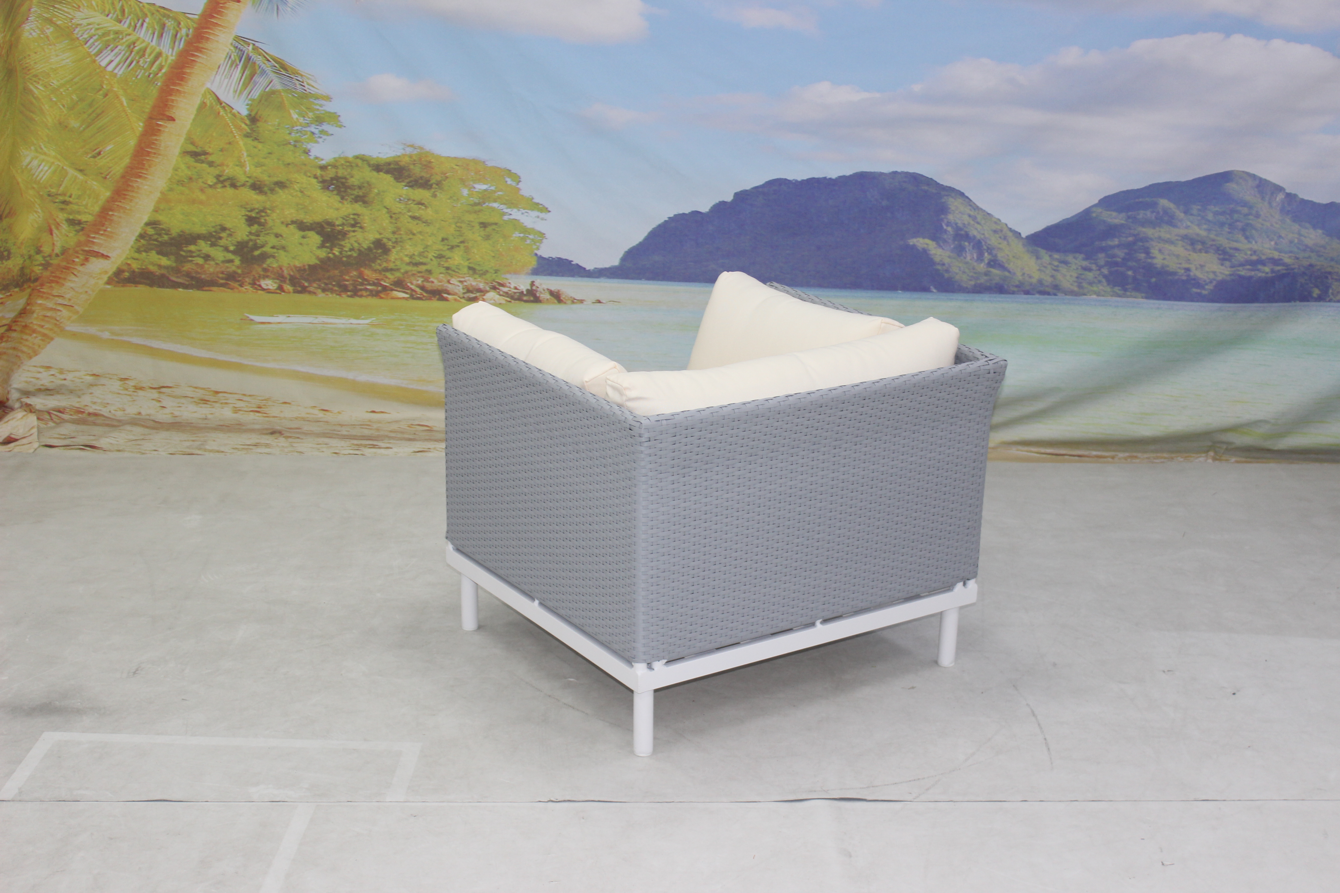 Weatherproof 4 seater terrace rattan sofa set with thick cushion