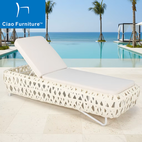 White pool side furniture rattan sun lounger sunbed