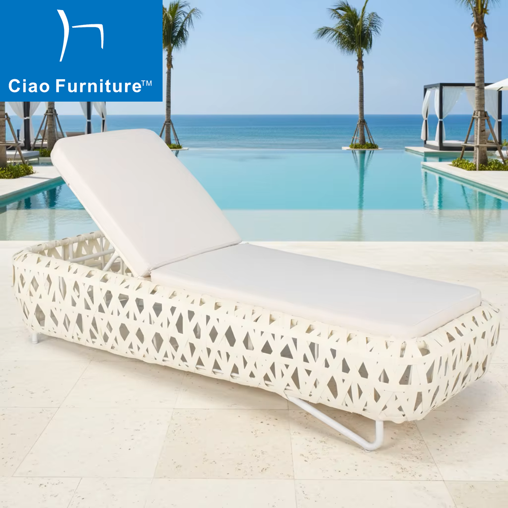 White pool side furniture rattan sun lounger sunbed