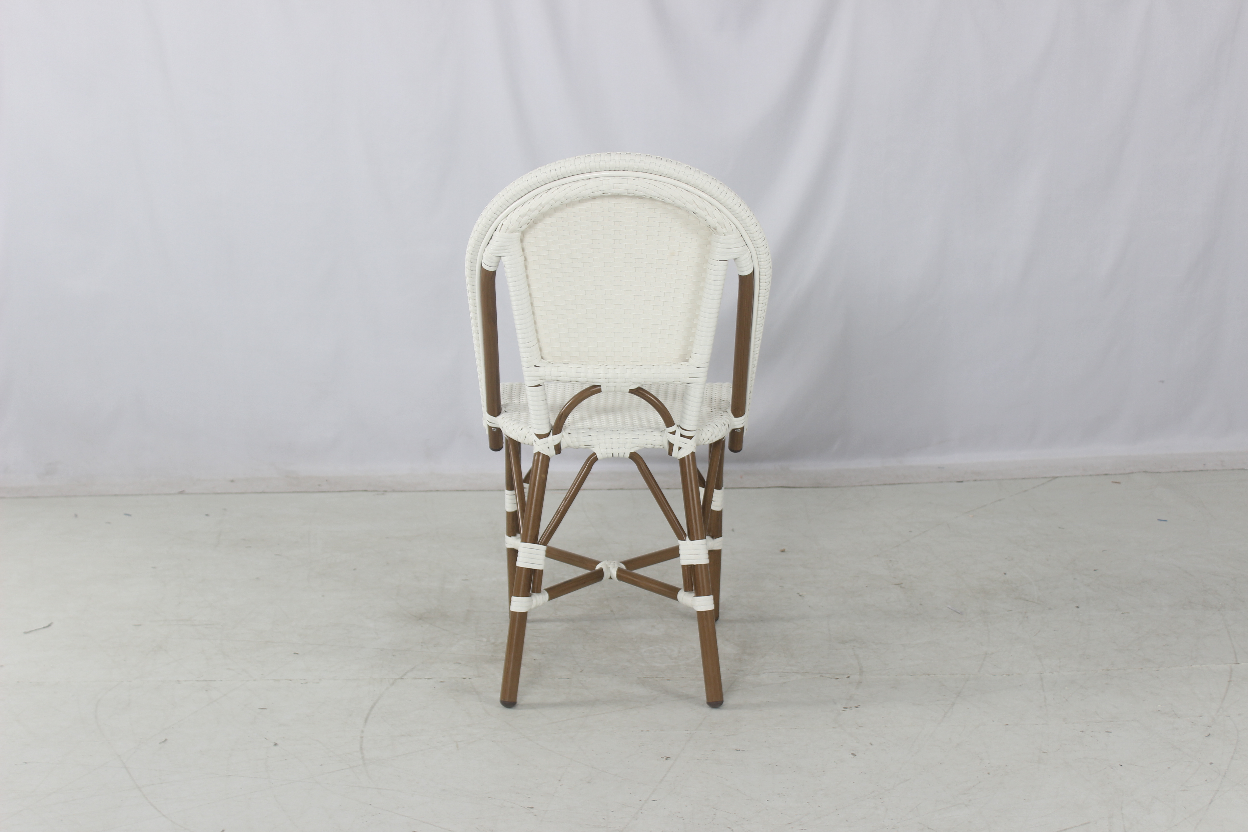 Outdoor restaurant stackable white rattan french bistro cafe furniture dining chair