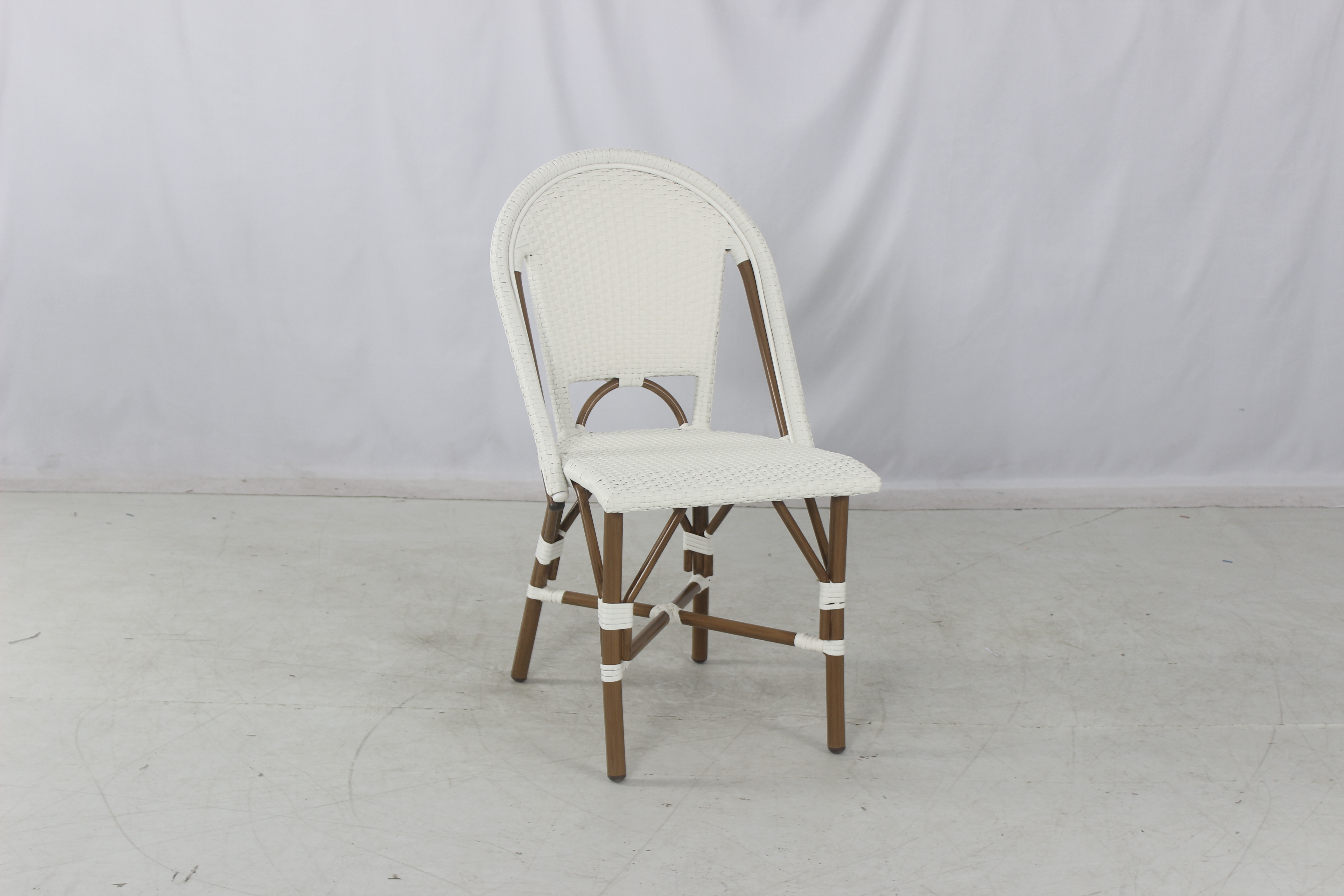 Outdoor restaurant stackable white rattan french bistro cafe furniture dining chair