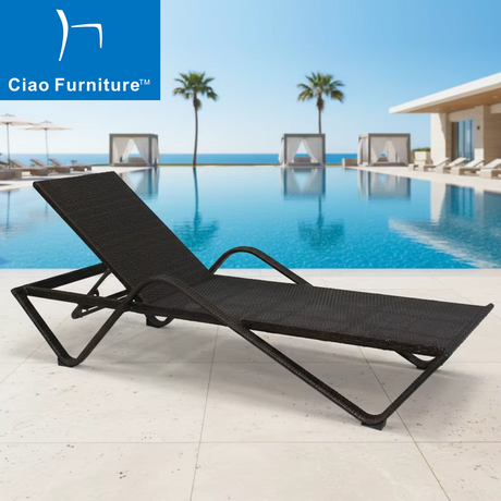 Outdoor pool side PE rattan stackable chaise lounge chair 
