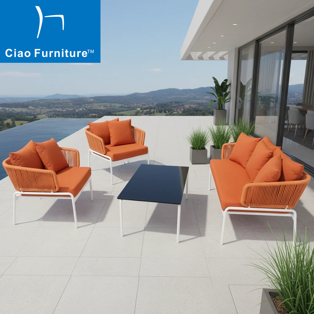 Orange rope modern outdoor poolside 4 seater sofa set