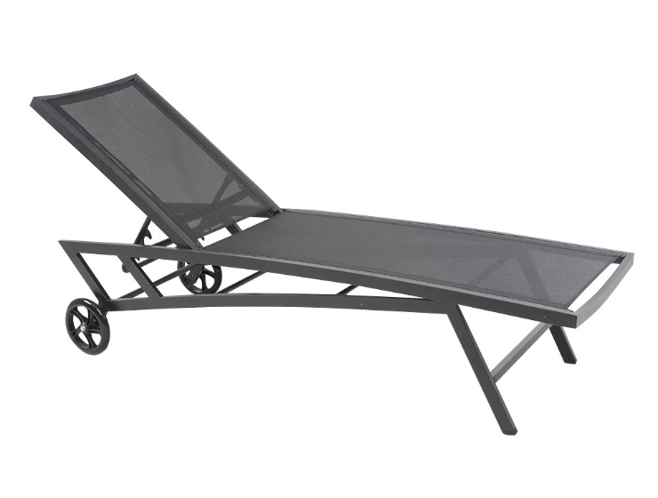 Black aluminum hotel pool chaise lounge chair
