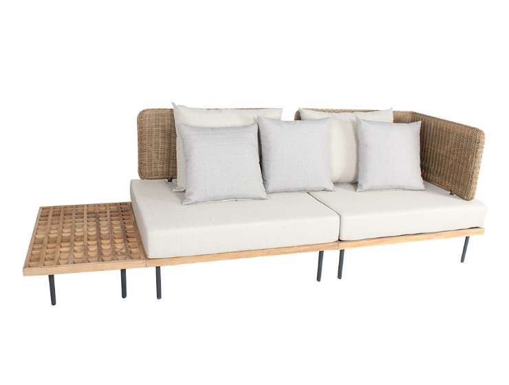 Teakwood rattan outdoor sectional sofa