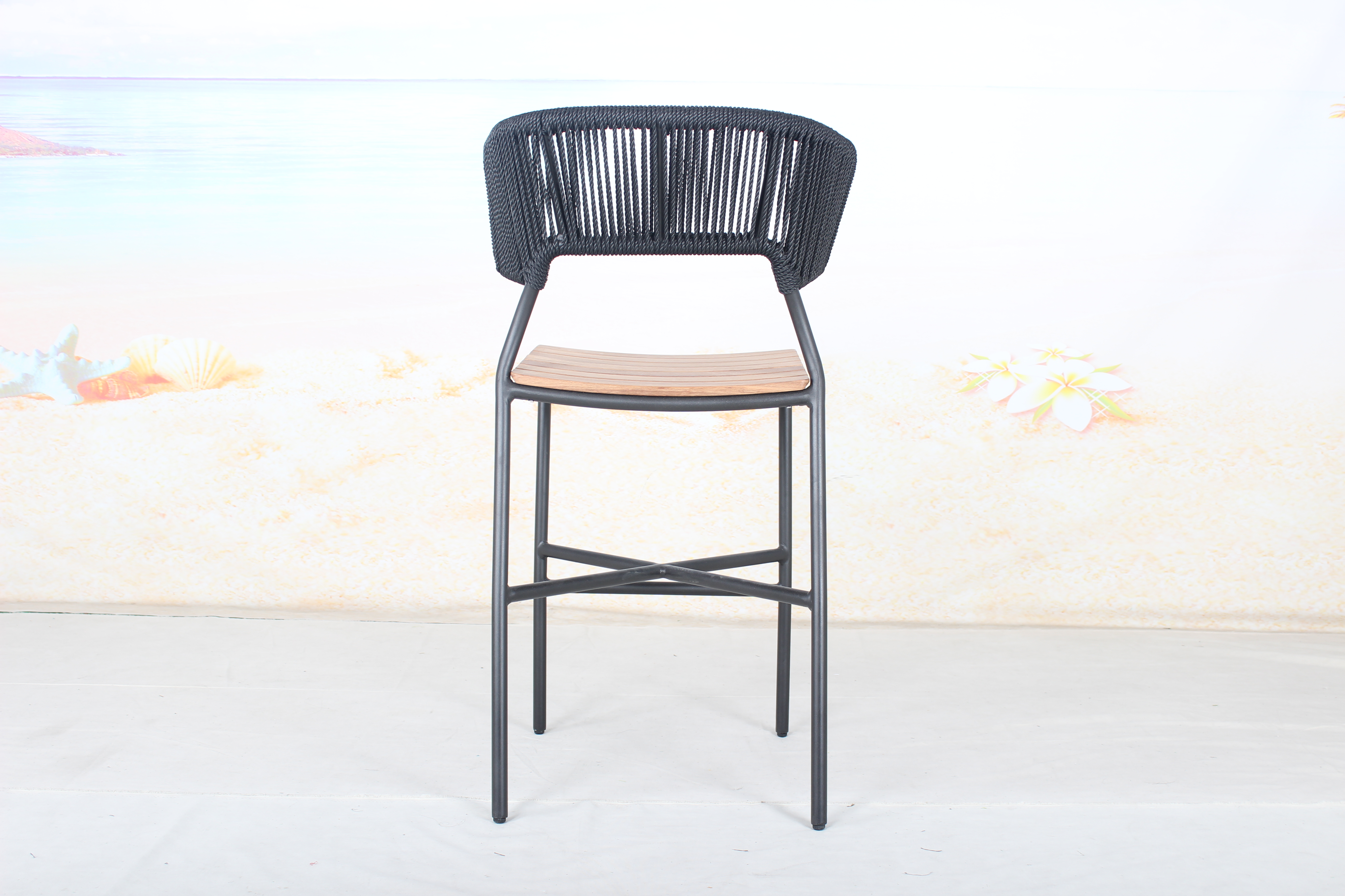 Black rope patio high bar chair