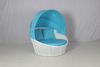 Beach club pool side outdoor rattan round daybed with blue canopy