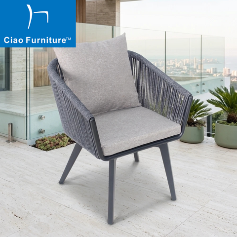 Nordic grey woven rope patio balcony dining arm chair