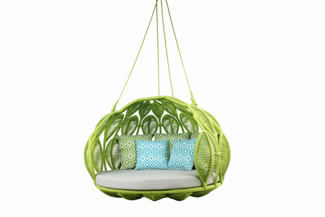 Luxury resort outdoor patio green rope round hanging daybed