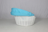 Beach club pool side outdoor rattan round daybed with blue canopy