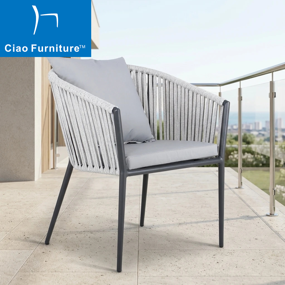 Grey rope garden patio dining chair